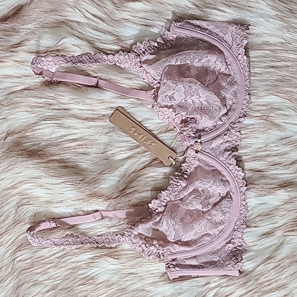 NWT SKIMS Stretch Lace Unlined Demi Bra Size 36C Morganite - Picture 7 of 7